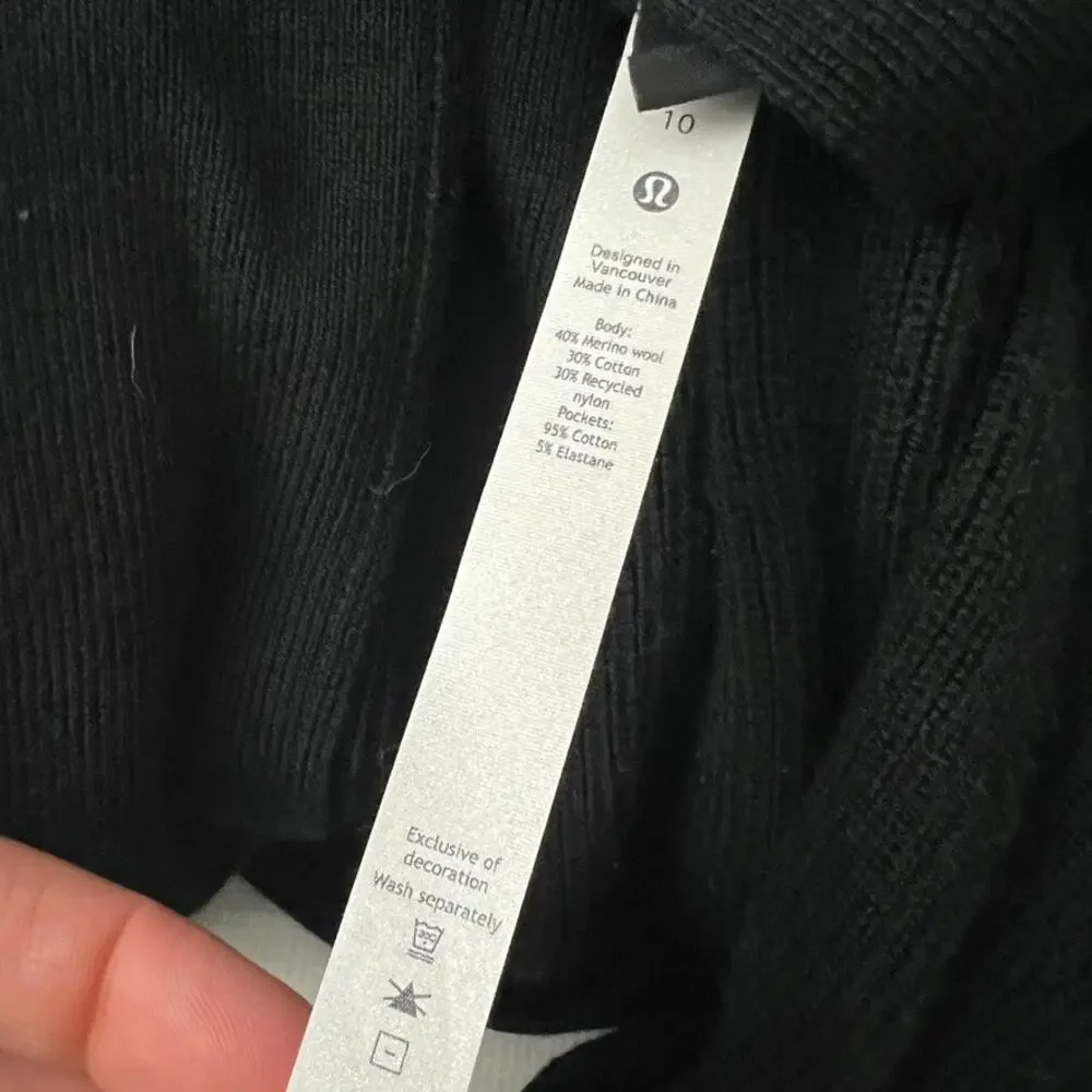 Lululemon Merino Wool Blend Ribbed Long Wrap Sweater Black‎ Women Size 10